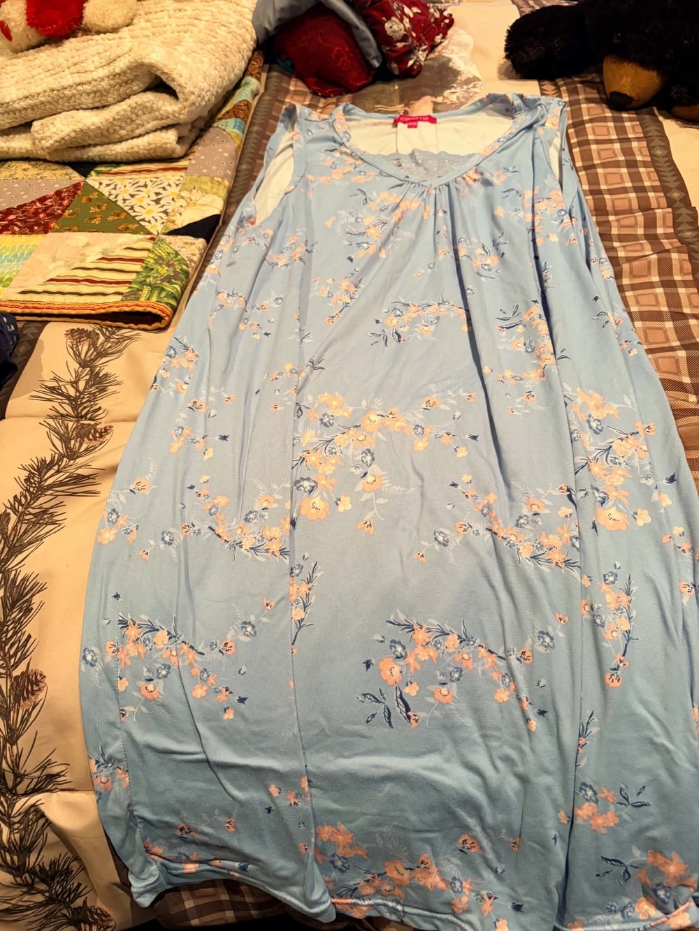 Light Blue Floral Sleep Chemise - Women's Soft Nightdress